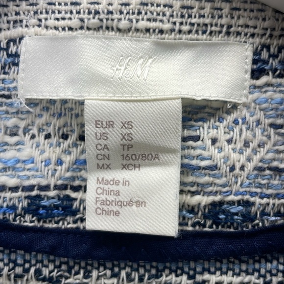H&M Blue & White Long Line Woven Jacquard Tapestry Printed Jacket Shacket XS - Picture 4 of 6